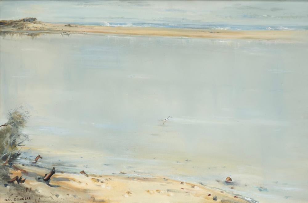 Neil Douglas comparable auction result: neil douglas 1911 2003 lakes entrance oil on canvas signed lower left neil douglas 60 x 90cm 72 x 102cm overall