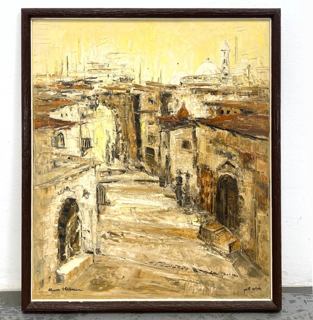 ahuva sherman painting on canvas israeli street scene · Uniques & Antiques · 2025-08-07 Ahuva Sherman comparable auction result: ahuva sherman painting on canvas israeli street scene