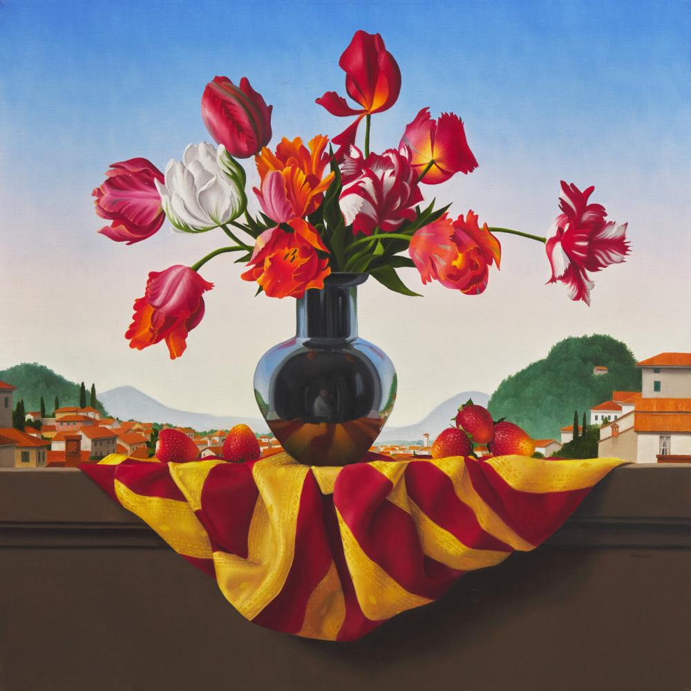 James Aponovich comparable auction result: james aponovich american b 1945 still life with tulips 2001