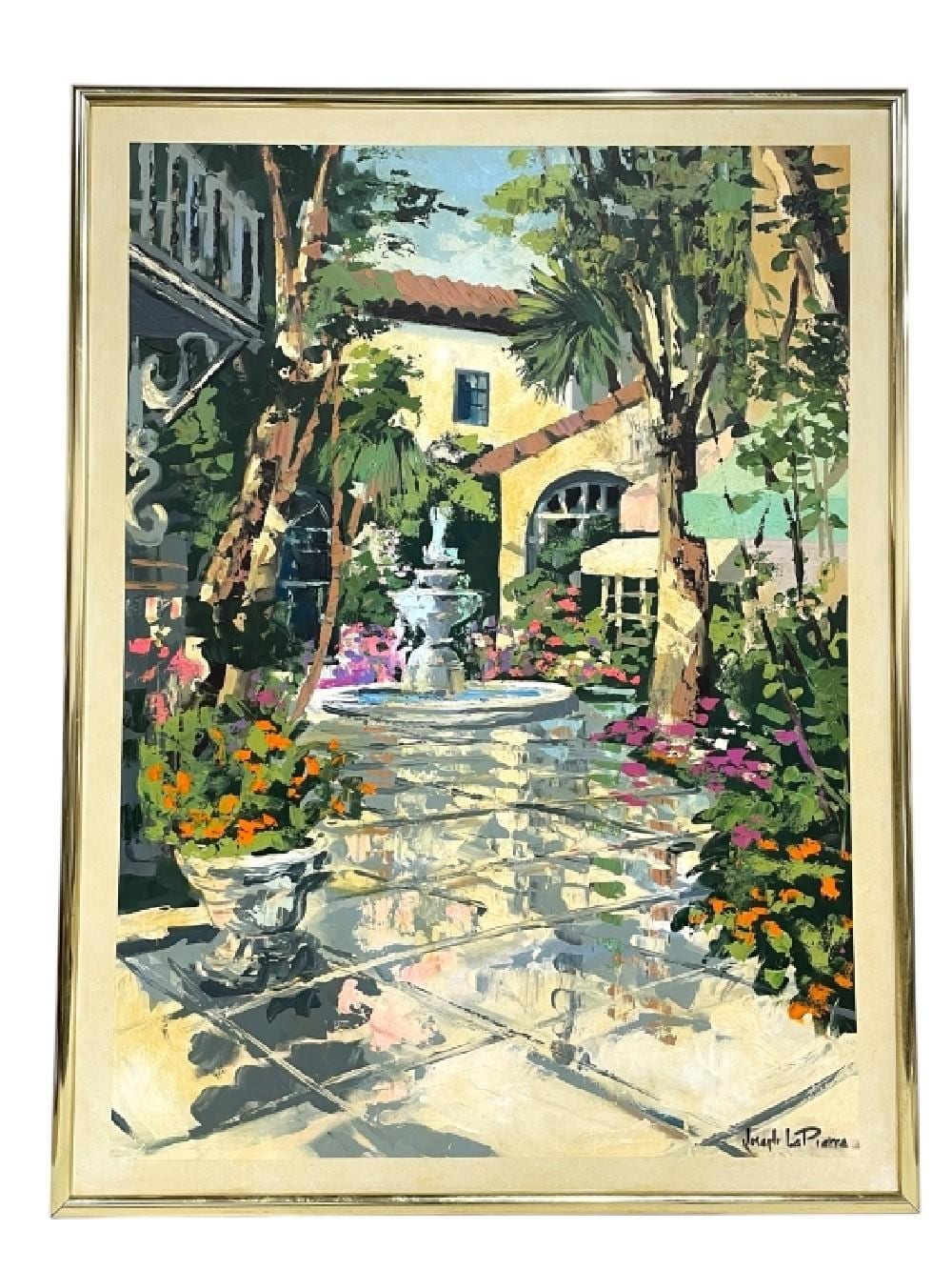 Joseph La Pierre comparable auction result: joseph la pierre signed courtyard garden painting