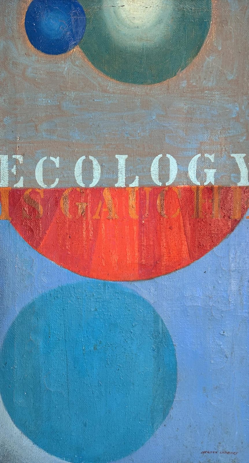 Jackson Lambert comparable auction result: jackson lambert 1919 2011 ecology is gauche oil on burlap 36 x 20 37 x 21 framed