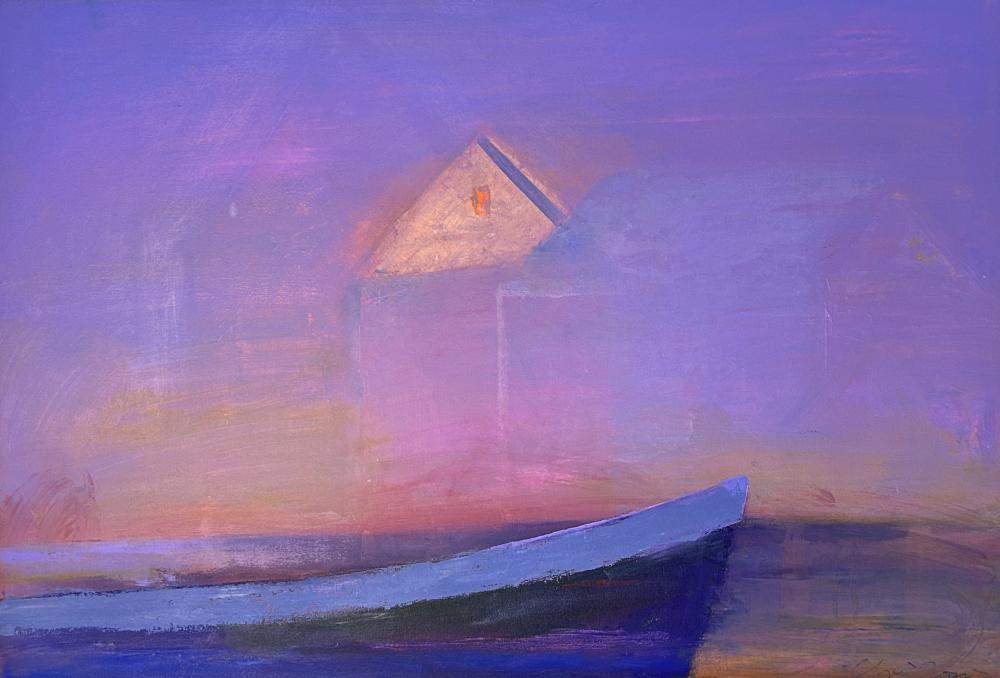 Chet Jones comparable auction result: chet jones 1957 untitled boat and fog oil on canvas 28 x 40 31 1 2 x 44 framed