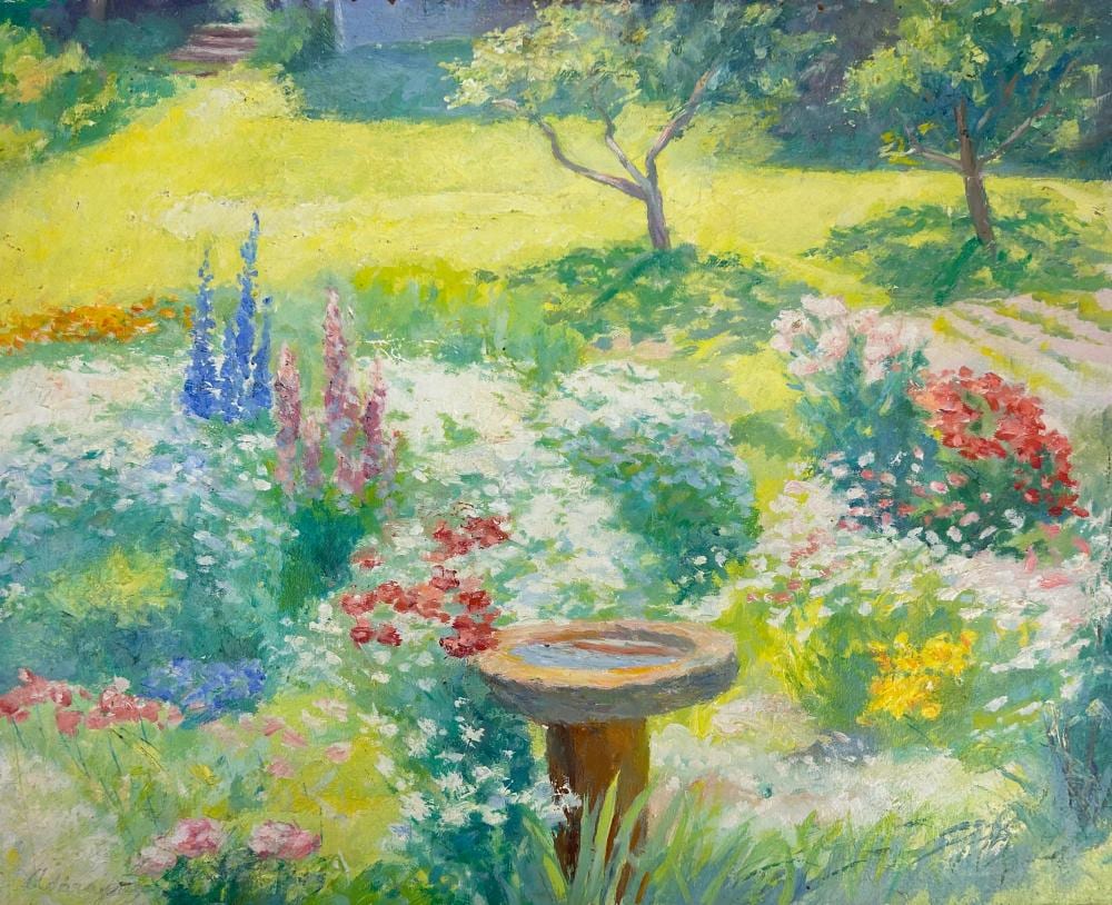 Ada Rayner comparable auction result: ada rayner 1901 1985 garden bird bath oil on panel 16 x 20