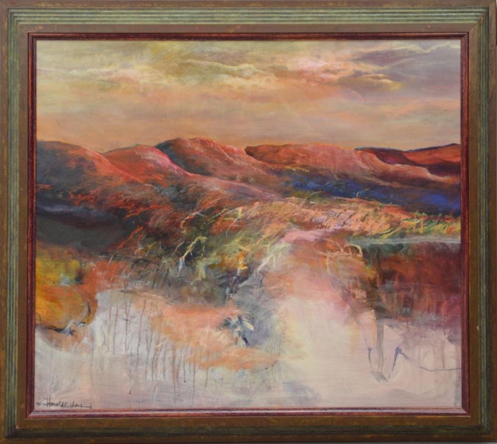 Harold Cazneaux comparable auction result: harold hal e larsen b 1935 new mexico large oil on canvas illuminated south west landscape mountain scene 34 x 40 frame size 39 5 x 45 5
