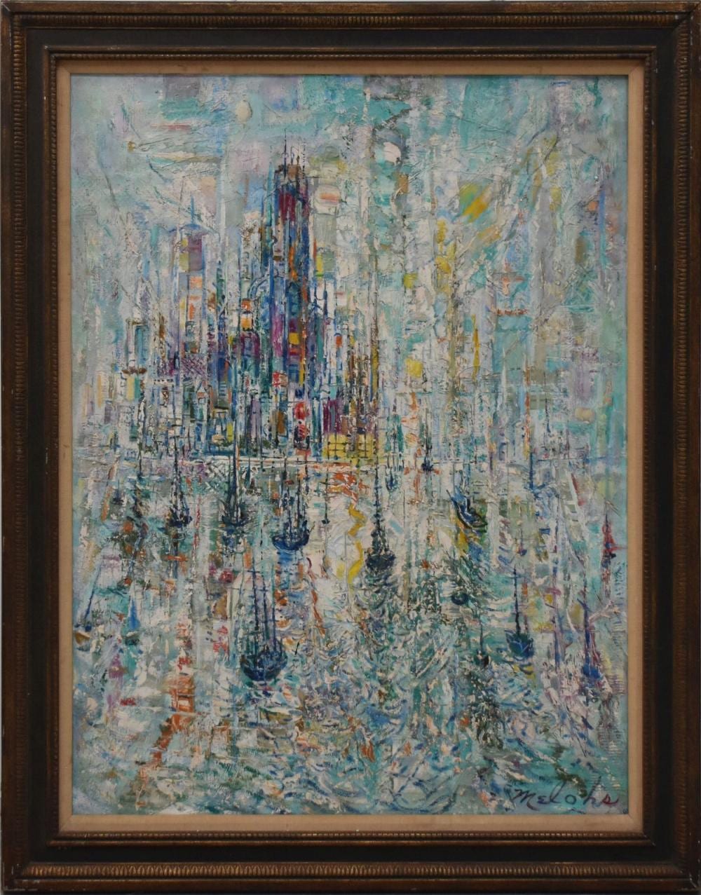 charles melohs american 1908 1982 oil on canvas signed dated 1962 and titled on verso manhattan dawn 28 x 36 inches canvas has small tear to canvas frame size 42 x 34 · Bill Hood & Sons Arts & Antiques Auctions · 2025-09-02 Charles Melohs comparable auction result: charles melohs american 1908 1982 oil on canvas signed dated 1962 and titled on verso manhattan dawn 28 x 36 inches canvas has small tear to canvas frame size 42 x 34