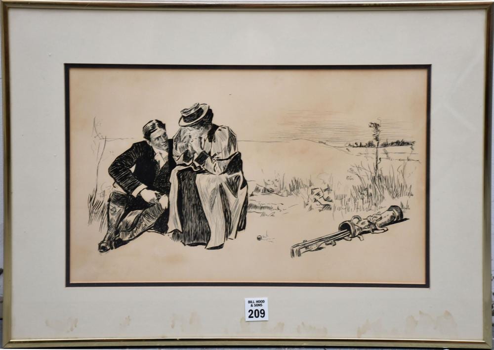 Charles Dana Gibson comparable auction result: charles dana gibson american 1877 1944 pen ink no apparent signature good game for two sight size 9 1 2 x 15 1 2 inches overall size 15 x 21 inches