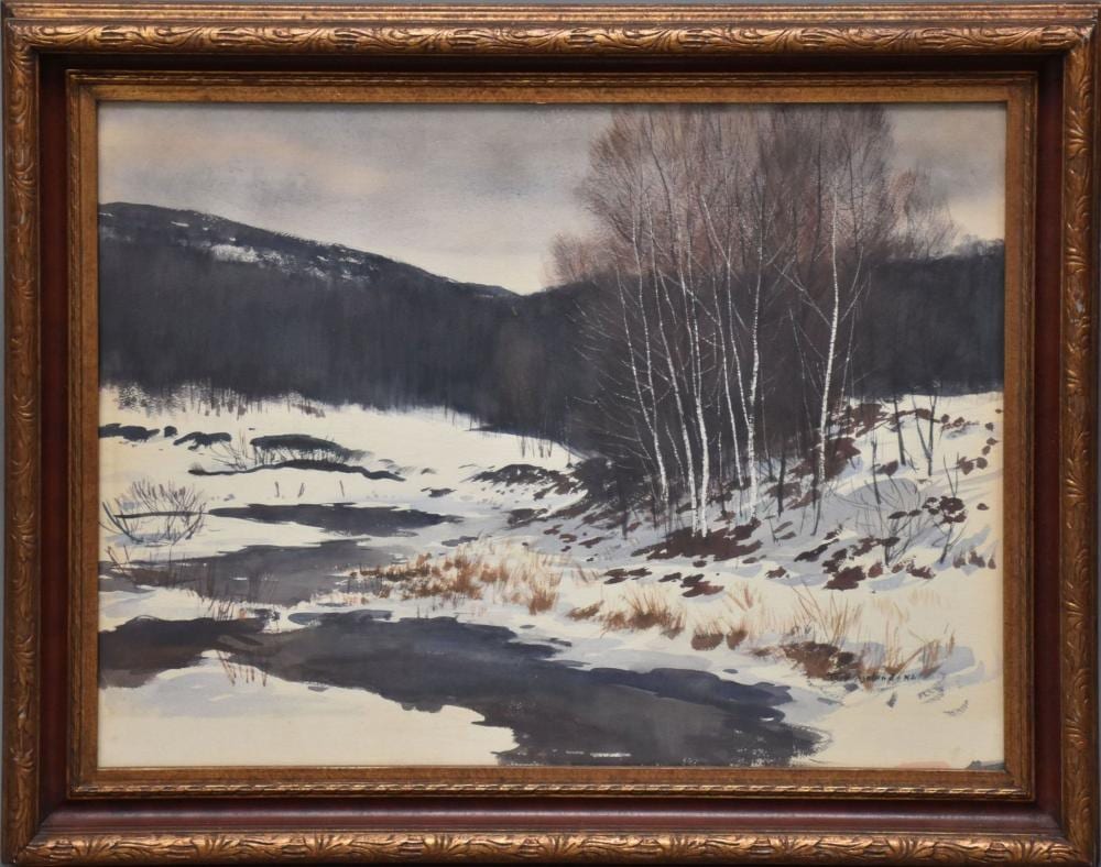 Tore Asplund comparable auction result: tore asplund american 1903 1978 watercolor winter river scene signed lower right sight 29 1 2 x 21 1 2 inches overall framed size 35 x 27 1 2 inches
