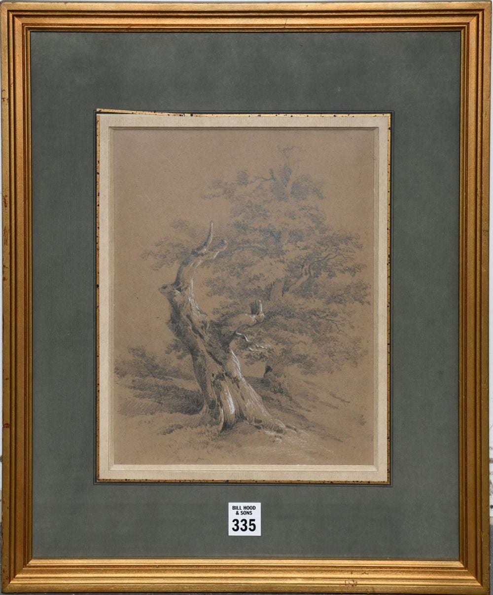 Jules Coignet comparable auction result: jules coignet french 1798 1860 pencil on gray paper landscape windswept tree signed bottom edge sheet 16 1 4 x 8 1 4 inches overall framed size 18 x 15 inches