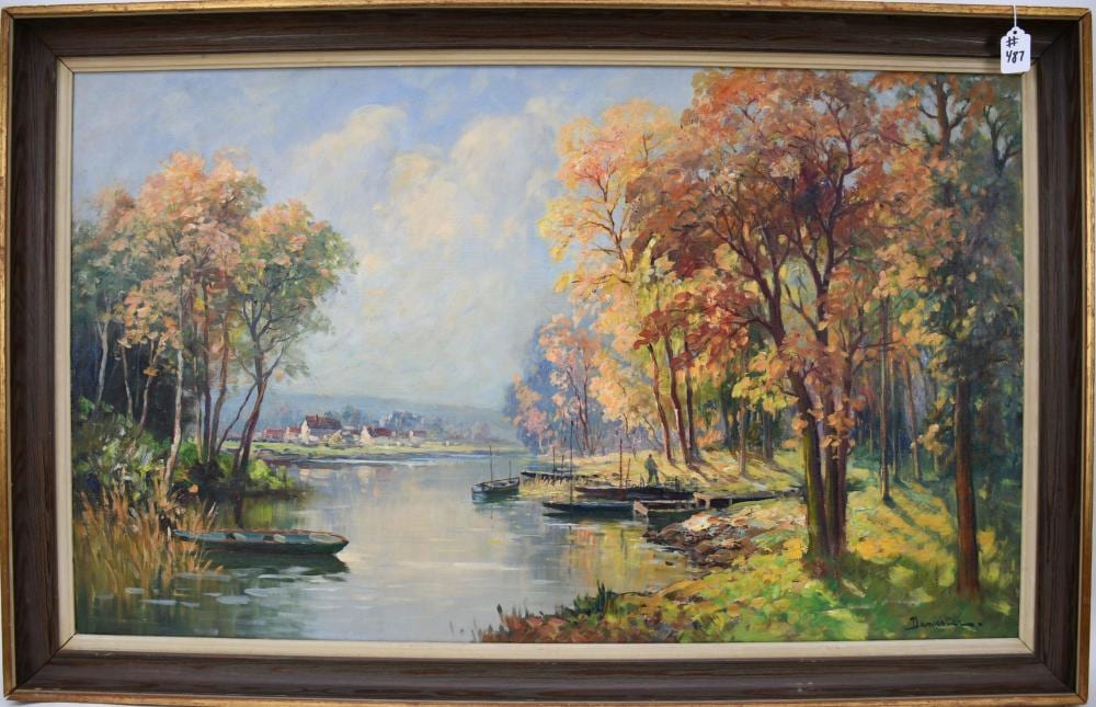 Eugene Demester comparable auction result: eugene demester french born 1914 oil on canvas french fall river landscape canvas 23 x 39 inches
