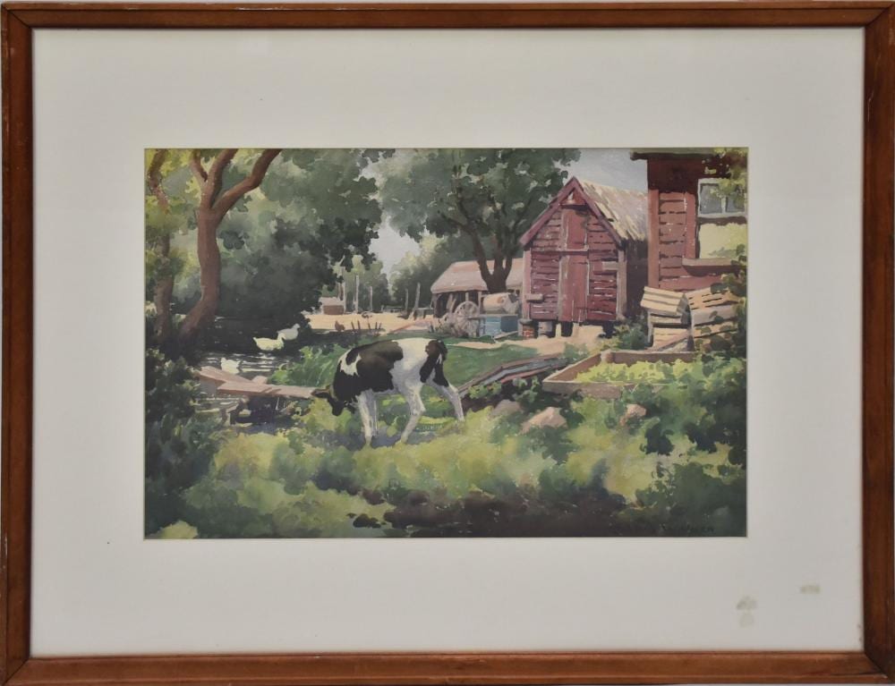 Harold E. Walker comparable auction result: harold e walker american 1890 watercolor on paper landscape with barn and cow signed bottom right 14 1 2 x 21 1 2 sight 25 1 4 x 31 1 4 overall