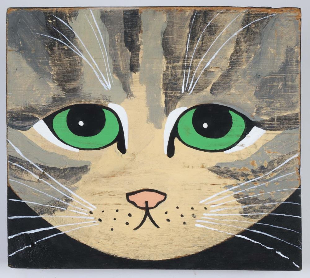 Maggie Meredith comparable auction result: maggie meredith oil on wood green eyed cat portrait