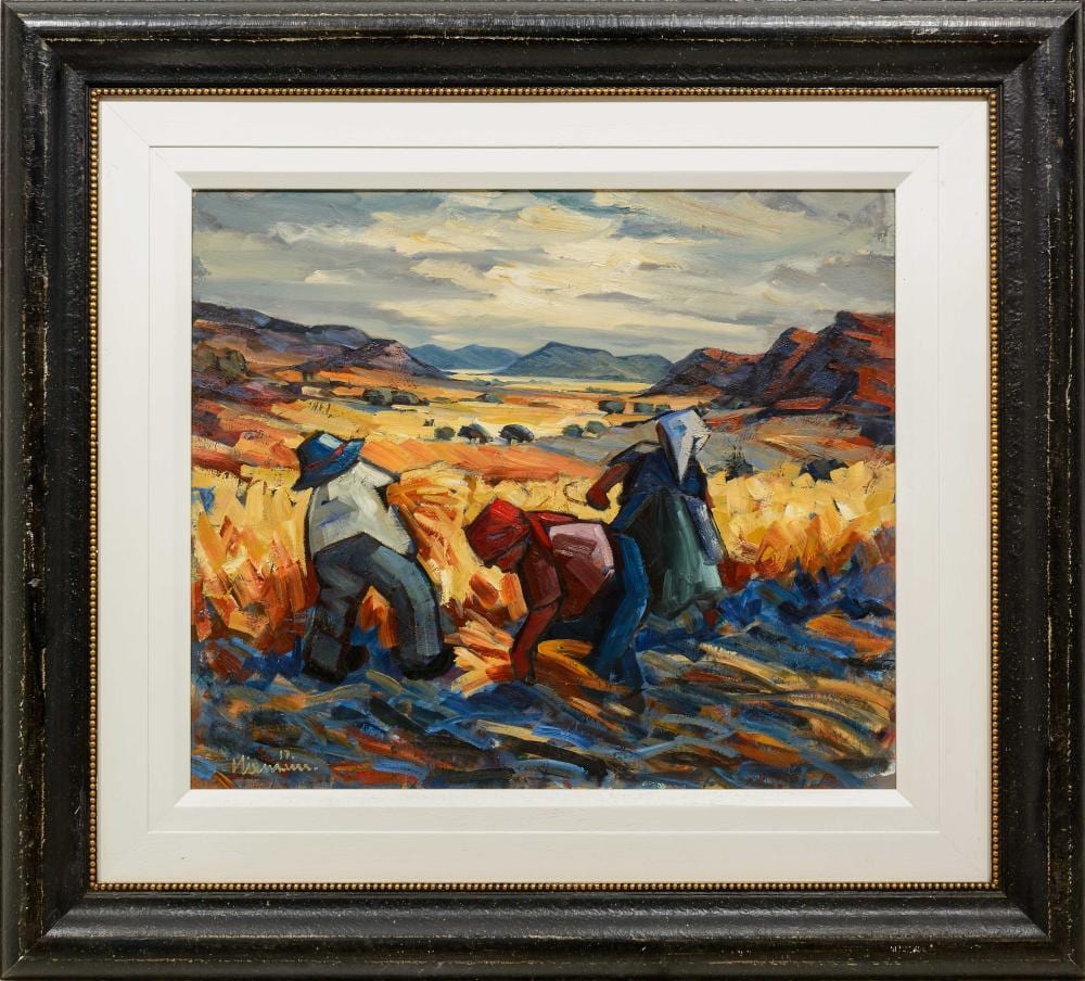 Hennie Niemann comparable auction result: hennie niemann sa born 1941 oil harvesters signed dated 17 60 x 70