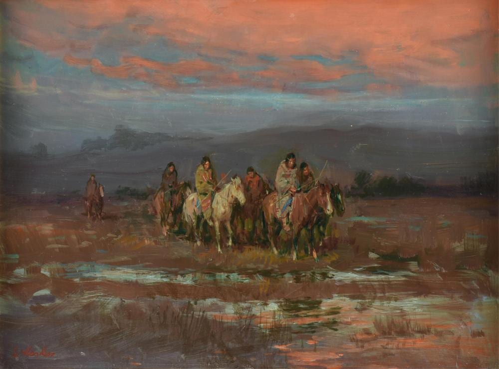lajos markos american texas 1917 1993 riders in twilight 20th century 12 x 16 in 30 5 x 40 6 cm frame 21 x 25 in 53 3 x 63 5 cm · Simpson Galleries, LLC · 2025-09-13 Lajos Markos comparable auction result: lajos markos american texas 1917 1993 riders in twilight 20th century 12 x 16 in 30 5 x 40 6 cm frame 21 x 25 in 53 3 x 63 5 cm