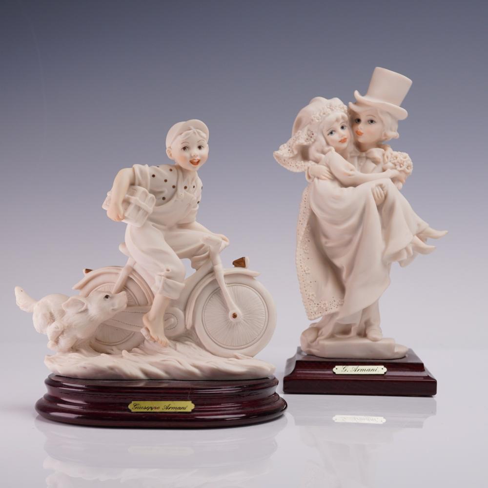 2pc Giuseppe Armani Florence Boy on Bike and Bride Figurines sold by Lion and Unicorn, lot 46 — auction record photograph