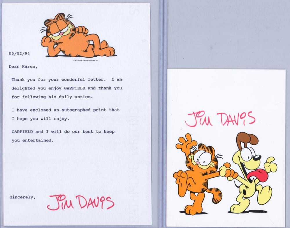 Jim Davis comparable auction result: jim davis garfield letter and cartoon signed