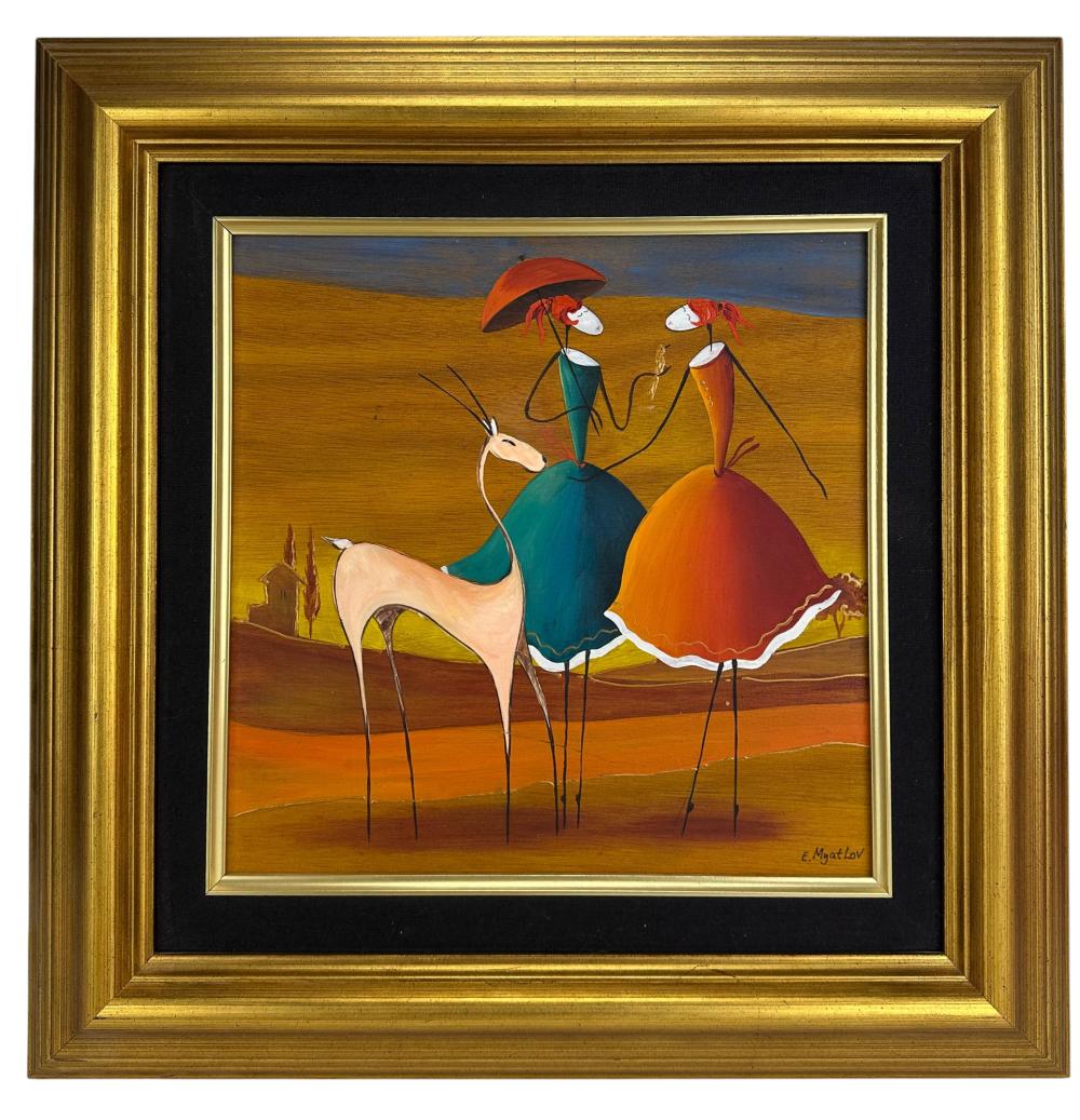 Esther Myatlov comparable auction result: esther myatlov b1976 figural abstract oil painting