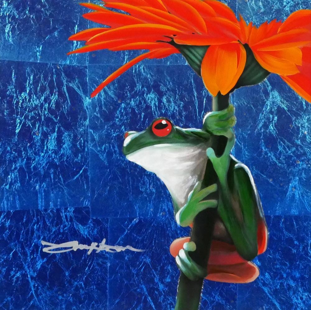 Patrick Guyton comparable auction result: patrick guyton gimme shelter frog mixed media