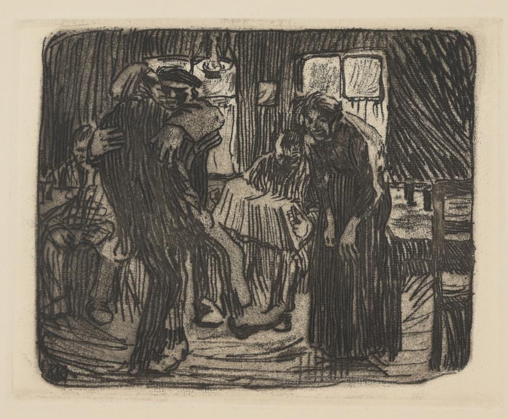 Kathe Kollwitz (1867 - 1945) "Hamburg Pub" sold by Helmuth Stone, lot 109A — auction record photograph