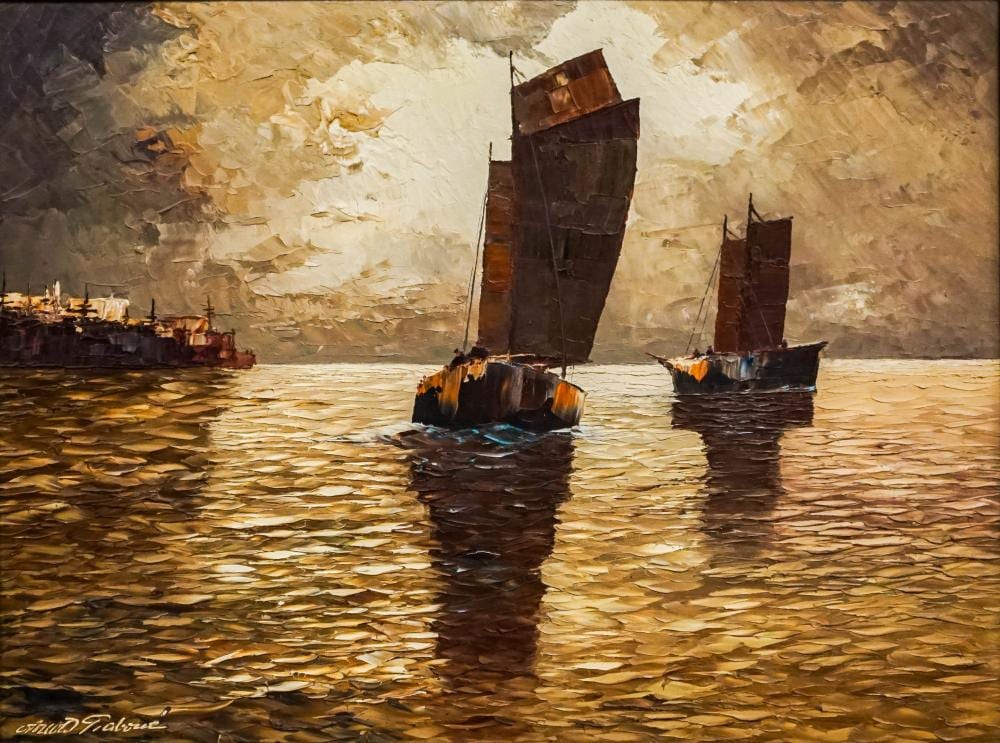 Arnold Grabone comparable auction result: arnold grabone german 1896 1982 sailing ships at sea oil on canvas signed l l frame 29 1 4 x 37 in 74 3 x 94 cm