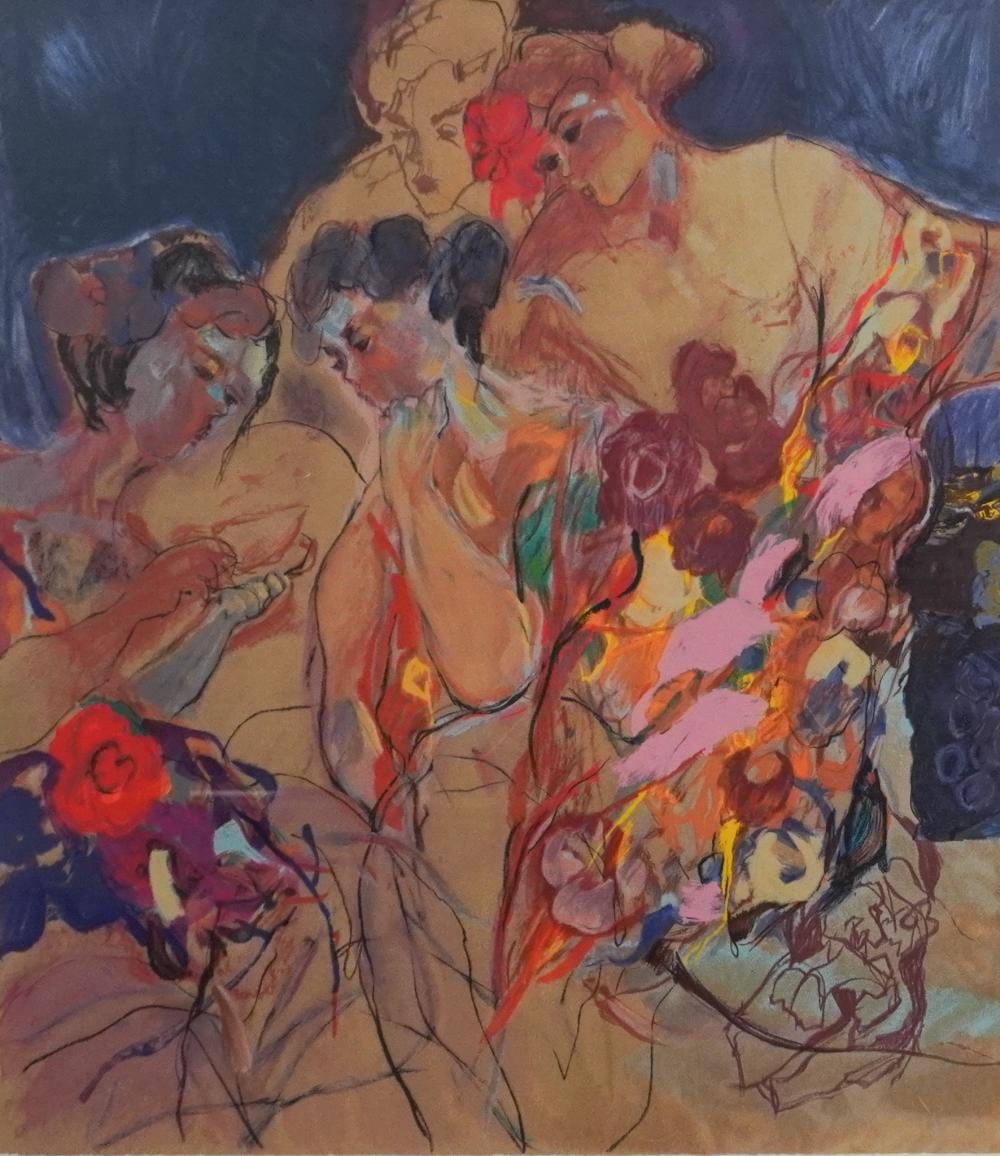 LEA AVIZEDEK comparable auction result: lea avizedek israeli b 1935 the gathering lithograph in color signed titled in hebrew and numbered 122 300 along lower margin frame 42 3 4 x 38 1 4 in 108 6 x 97 2 cm