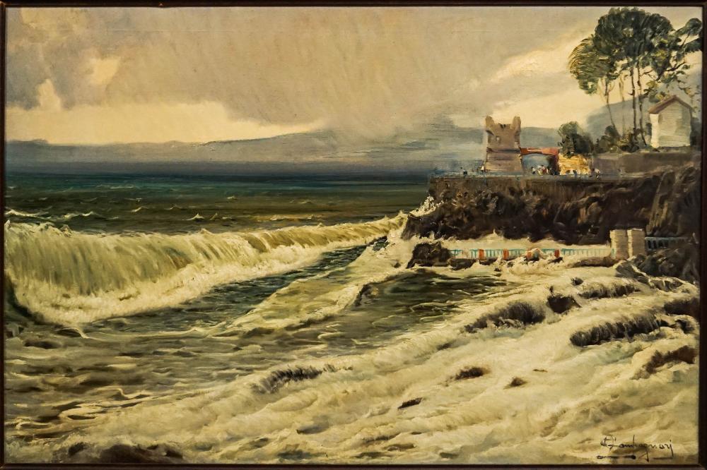 Ottorino Campagnari comparable auction result: ottorino campagnari italian 1910 1981 crashing waves coastal scene oil on canvas signed l r frame 33 x 44 3 4 in 83 8 x 113 7 cm