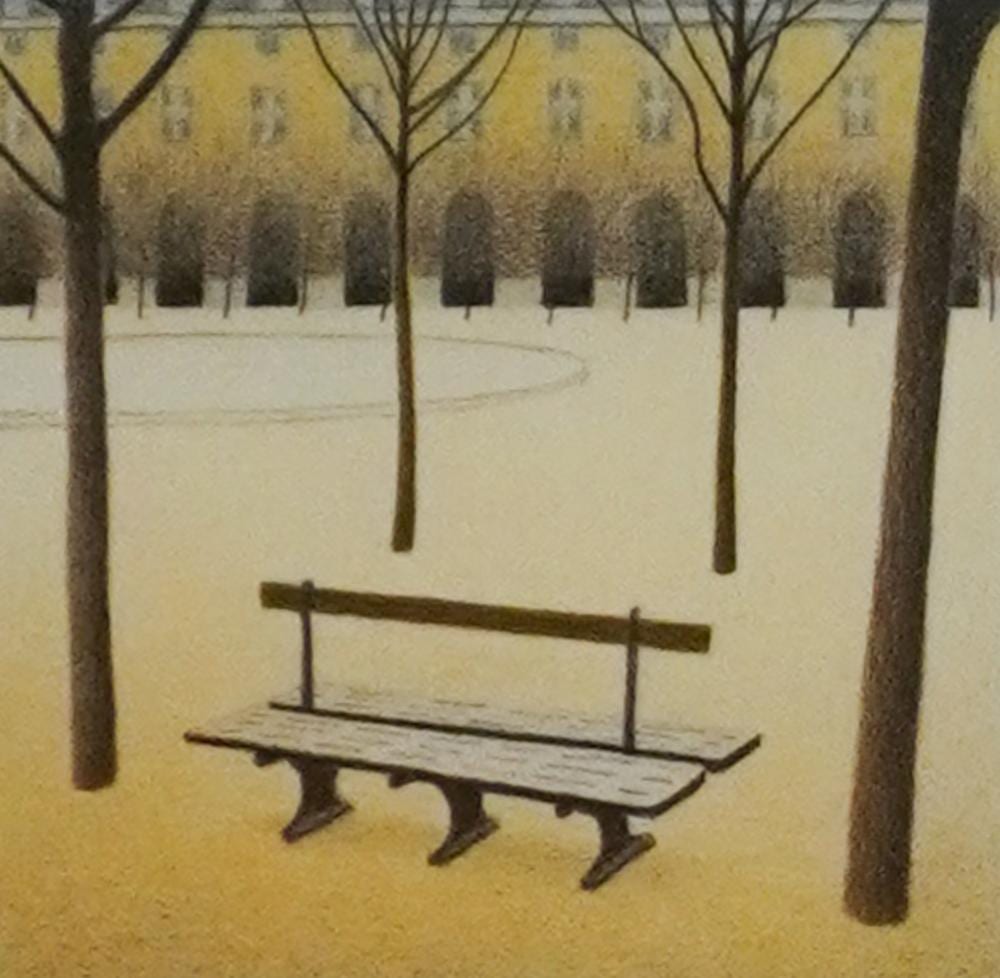 Kevin MacDonald comparable auction result: kevin macdonald american 1946 2006 park bench colored pencil signed and dated 92 l r frame 15 1 4 x 12 1 2 in 38 7 x 31 8 cm