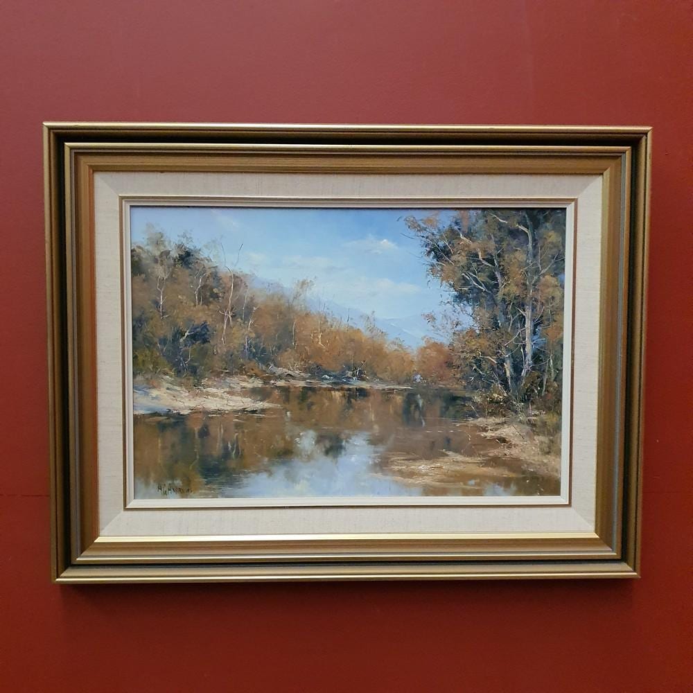 Alex Grahame Andrews comparable auction result: alex grahame andrews nepean river shallows original oil on board australian landscape