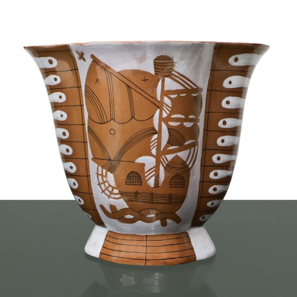 Giovanni Gariboldi comparable auction result: giovanni gariboldi 1908 milano 1971 glazed ceramic vase with a depiction of a sailing ship and fish