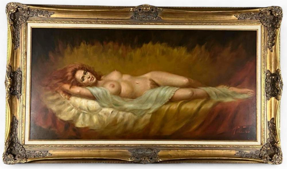 Larry Vincent Garrison comparable auction result: larry vincent garrison american 1923 2007 reclining nude oil on masonite