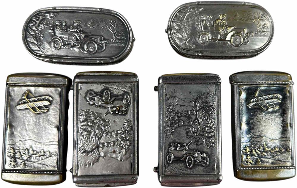 SIX SILVER PLATE TRANSPORTATION MATCH SAFES sold by Bertoia Auctions, lot 248 — auction record photograph