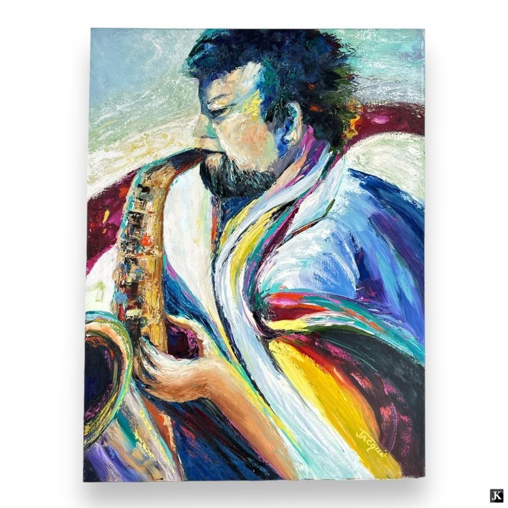 Danielle Jacqui comparable auction result: danielle jacqui france b1934 sax player oil