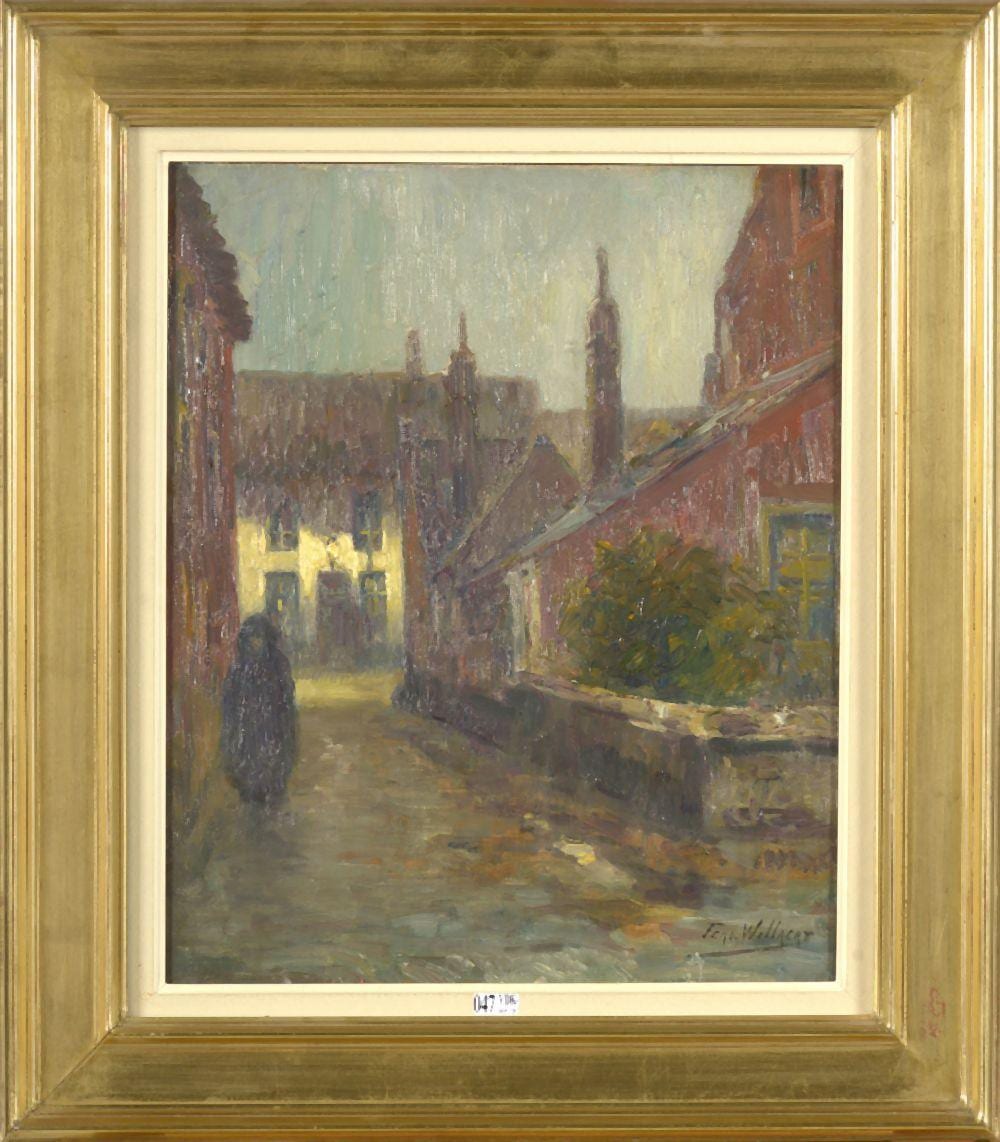 Ferdinand Willaërt comparable auction result: huile sur toile ruelle anim e au cr puscule sign en bas droite ferd