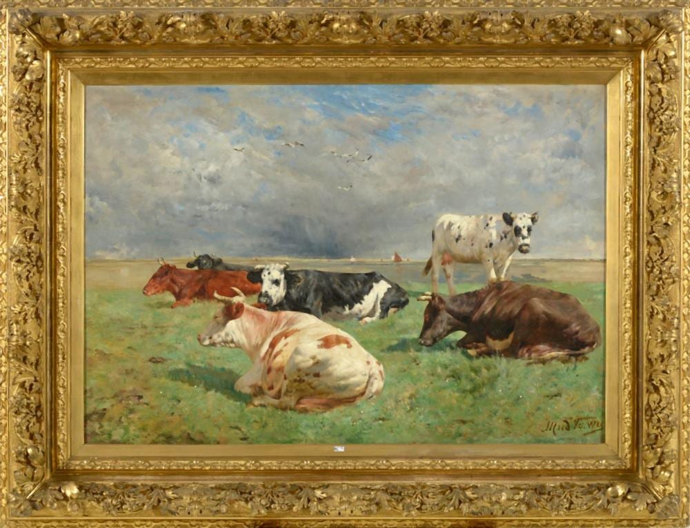 Alfred Verwée comparable auction result: huile sur toile vaches dans le pr en bord de mer sign en bas droite