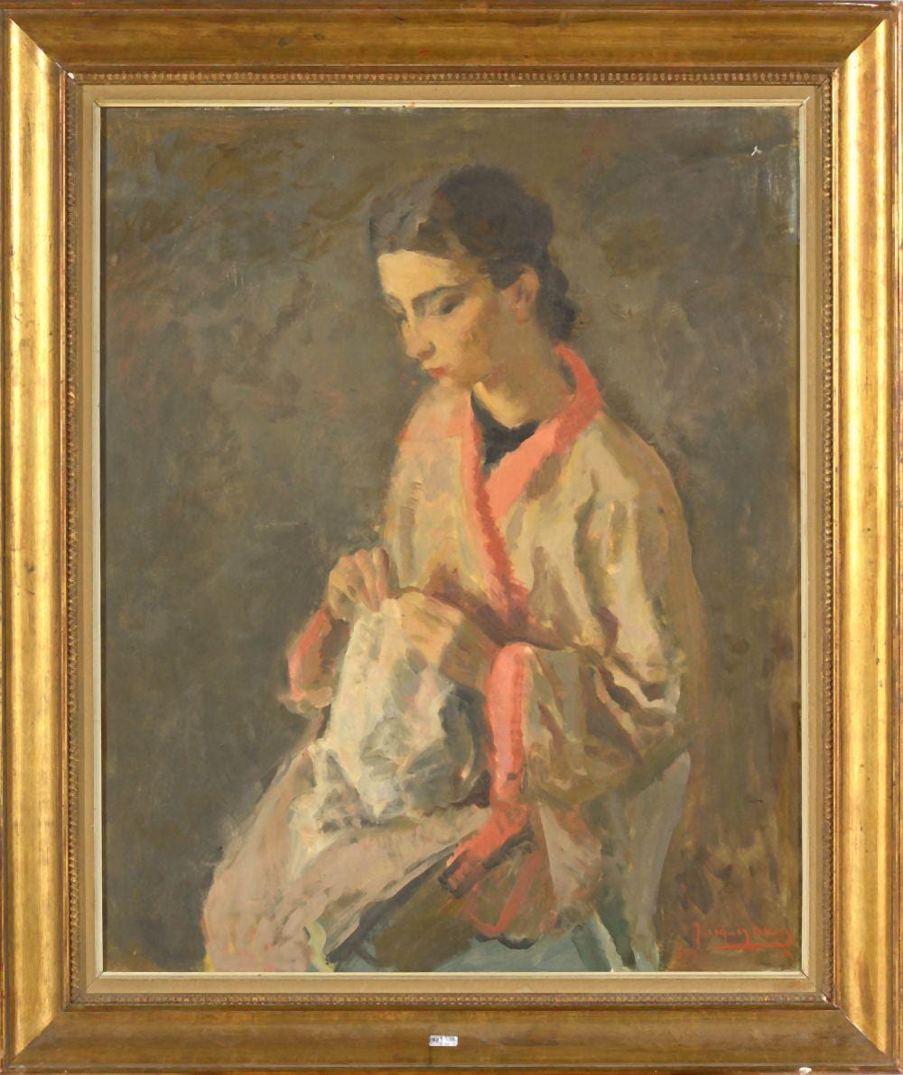 Jacques Maes comparable auction result: huile sur toile la couturi re sign en bas droite jacques maes et dat