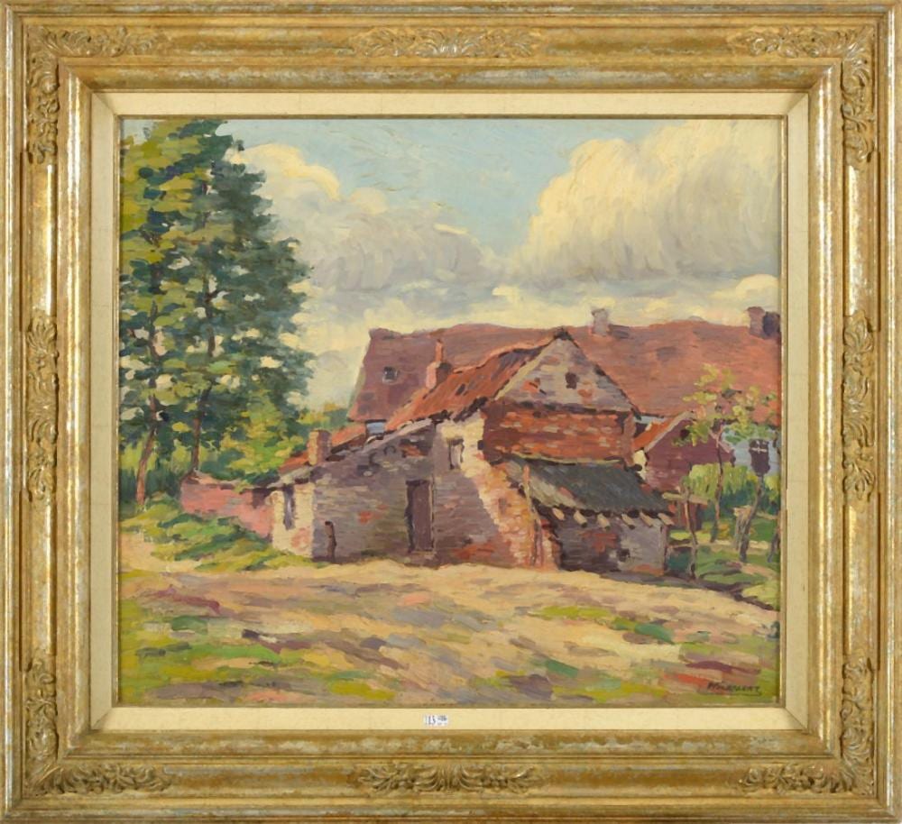 Piet Volckaert comparable auction result: huile sur panneau ferme ensoleill e sign en bas droite p volckaert