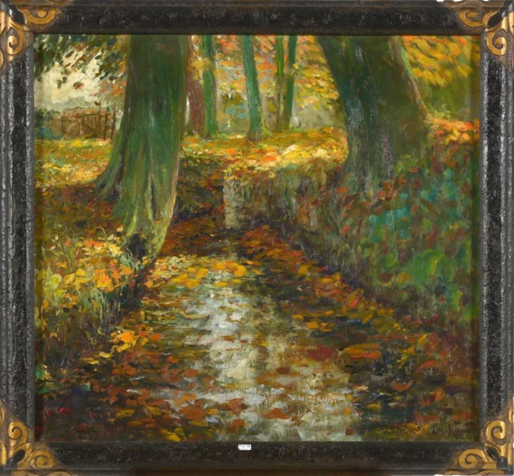 Louis Gustave Cambier comparable auction result: huile sur toile la for t de soignes sign en bas droite louis g camb