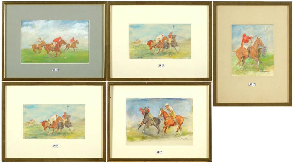 Tibor Dengyel comparable auction result: les joueurs de polo quatre gouaches et crayon sur papier sign es t deng