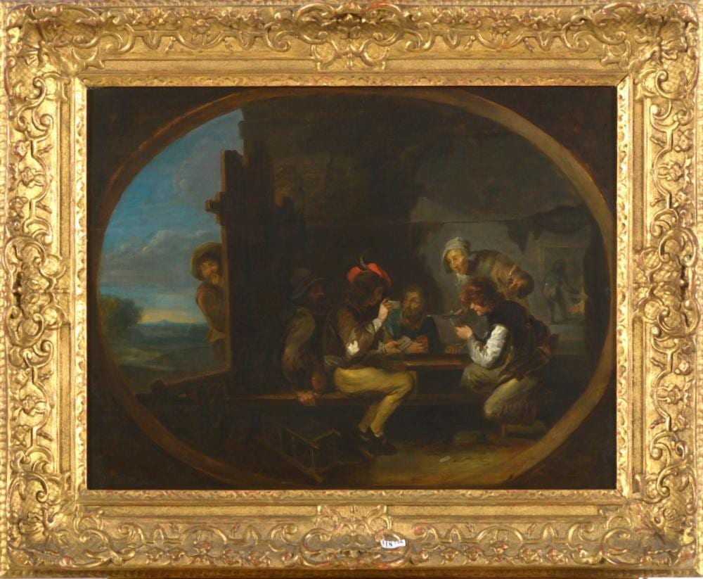 Pieter Jacobsz. van Laer comparable auction result: huile sur panneau les joueurs de cartes vus travers un il de b uf att