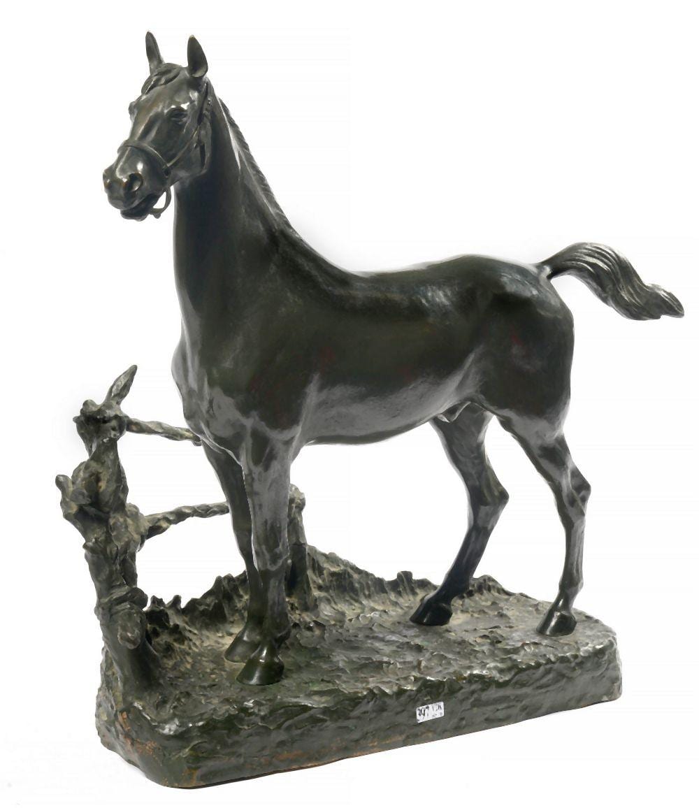 Godefroid Devreese comparable auction result: cheval la barri re en bronze patine verte sign sur la base devreese