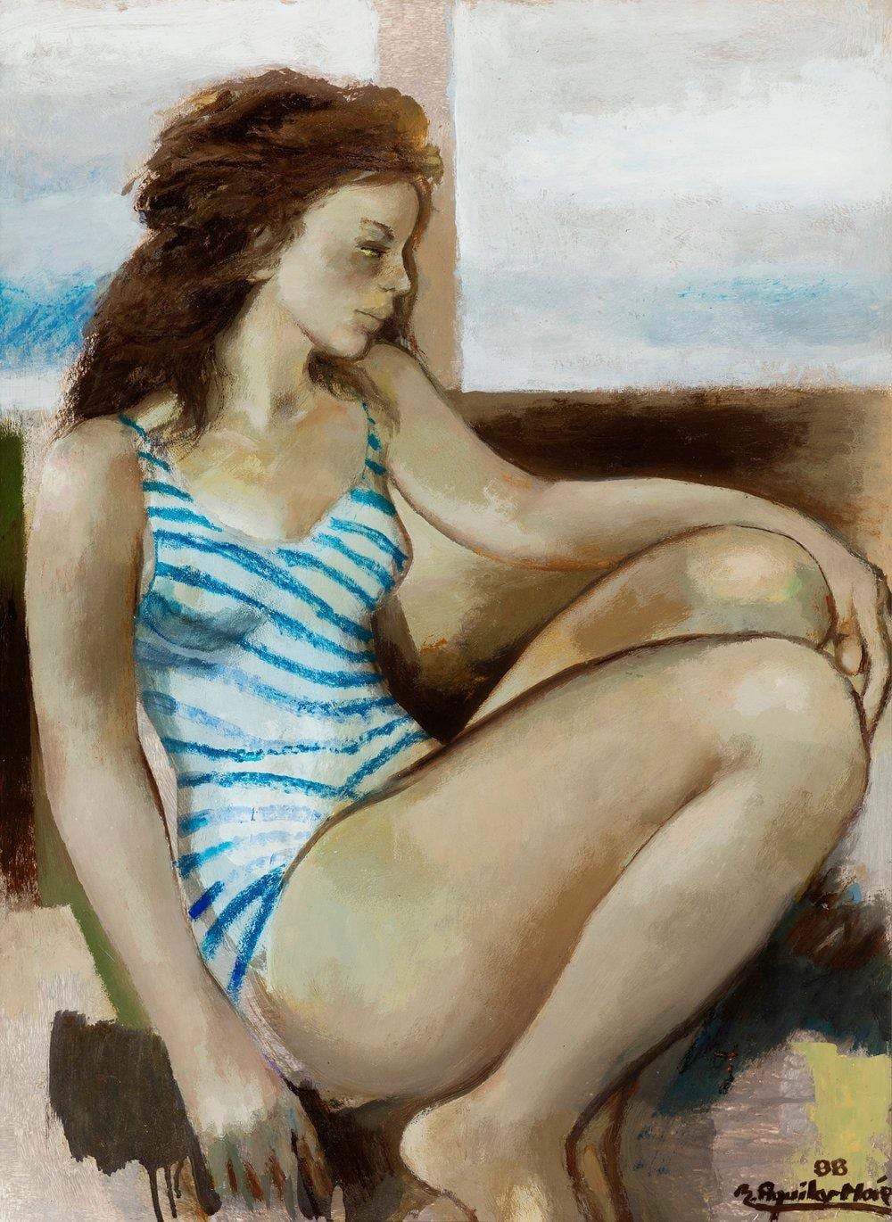 Ramón Aguilar Moré comparable auction result: ram n aguilar mor barcelona 1924 2015 bather 1988 mixed media on paper signed and dated in the lower right corner