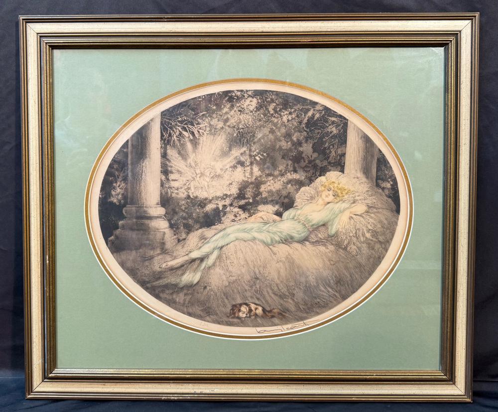 LOUIS ICART (1988-1950) HAND SIGNED, ORIGINAL ETCHING AND AQUATINT TITLED SLEEPING BEAUTY, 24IN x 27IN (61cm x 46cm) sold by The Rug Life Auctions, lot 35 — auction record photograph