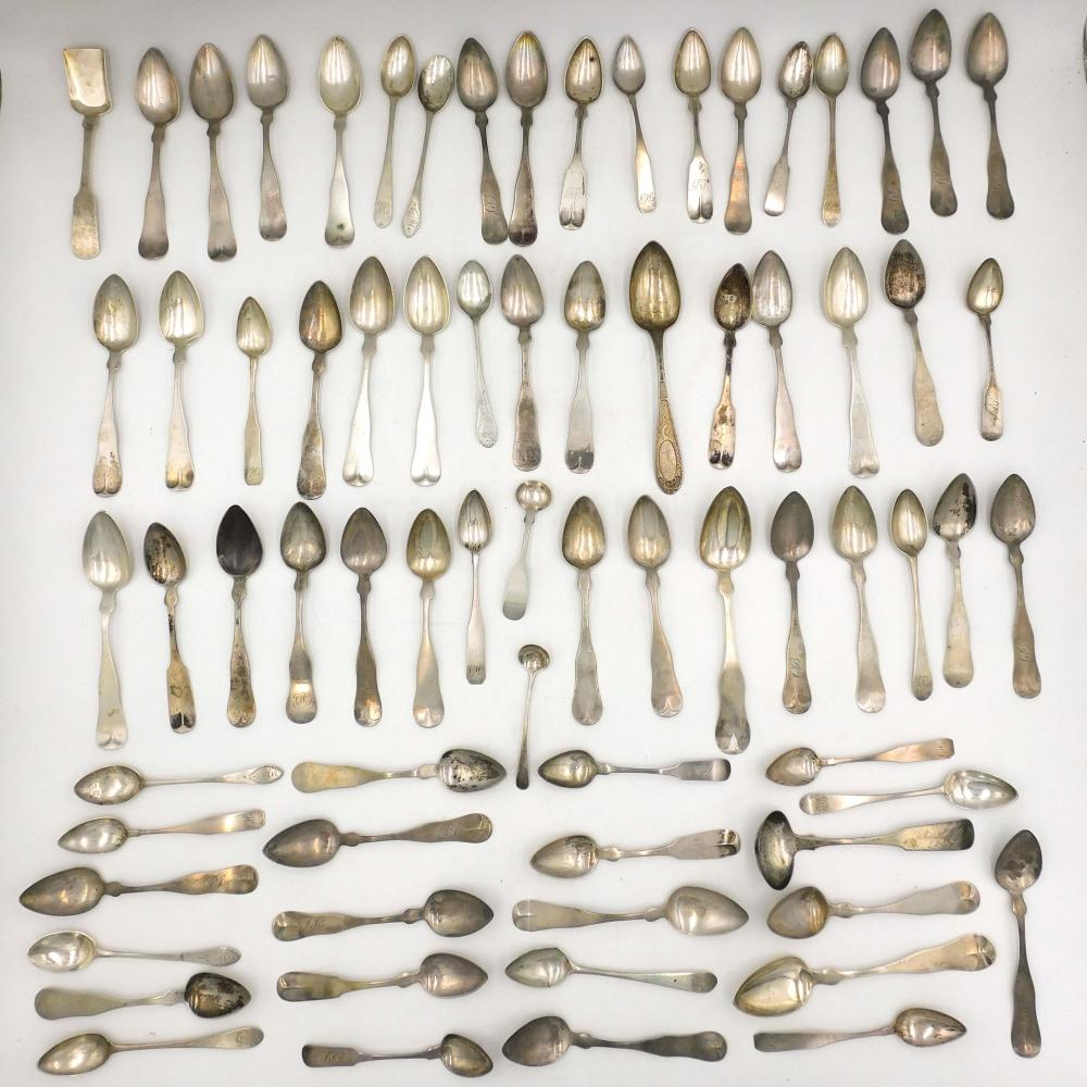 (73) Coin Silver Spoon Lot sold by Marion Antique Auctions, lot 481 — auction record photograph