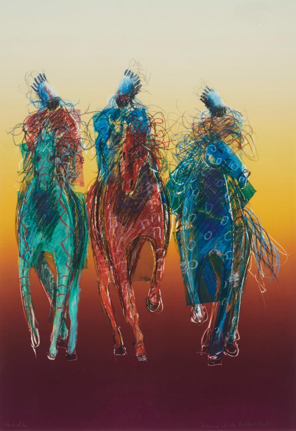 Raymond Nordwall comparable auction result: raymond nordwall b 1965 pawnee and ojibwe returning of the blackfeet chiefs