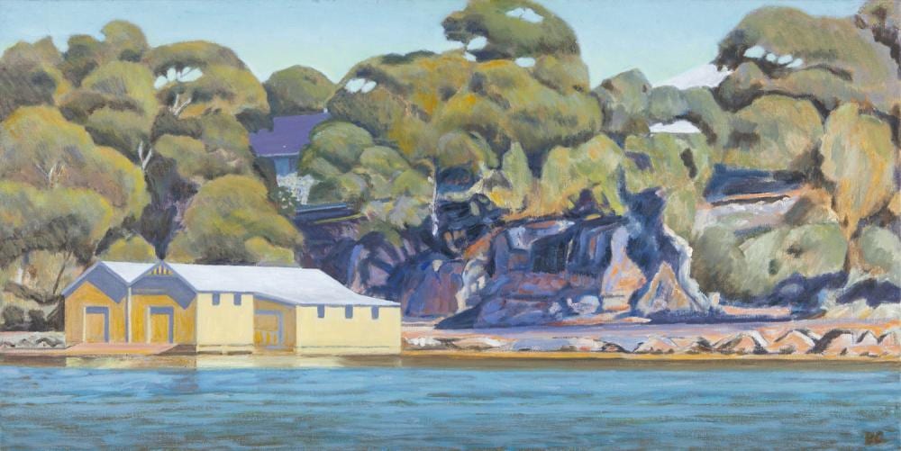 barbara chapman boat sheds at freshwater bay oil on belgian linen · GFL Fine Art · 2025-08-17 Barbara Chapman comparable auction result: barbara chapman boat sheds at freshwater bay oil on belgian linen