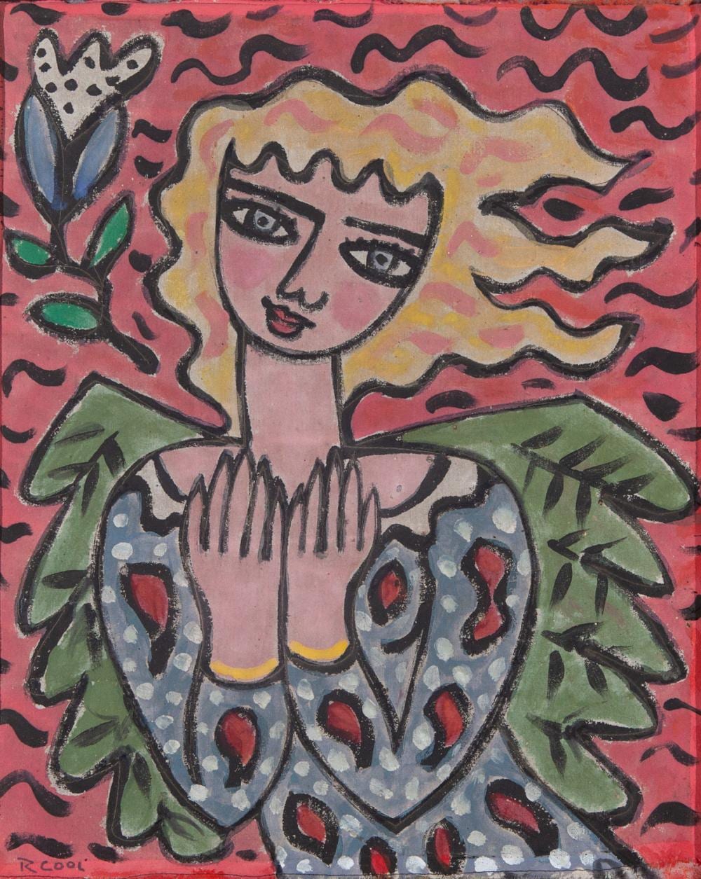 Rebecca Cool comparable auction result: rebecca cool dream acrylic on quilted fabric
