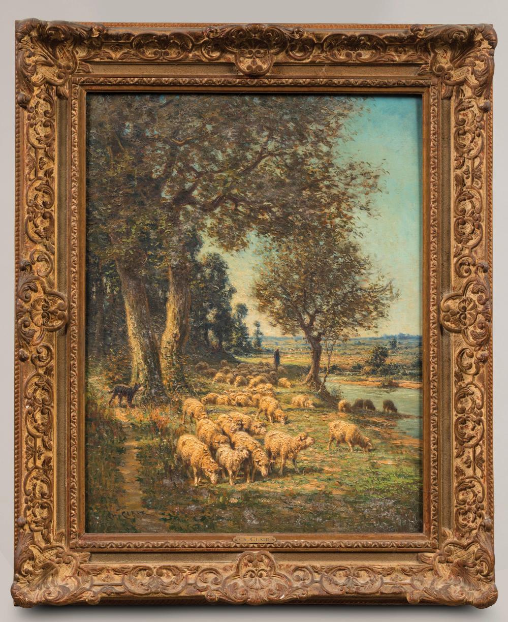 Charles Clair comparable auction result: charles clair 1860 1930 berger et ses moutons pr s du rivage