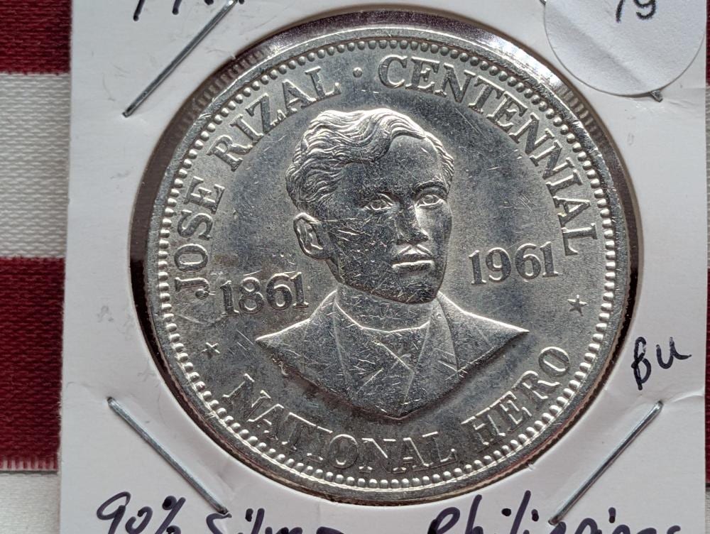Felix Meynet comparable auction result: 1961 1 peso 90 silver philippines centennial jose rizal national hero