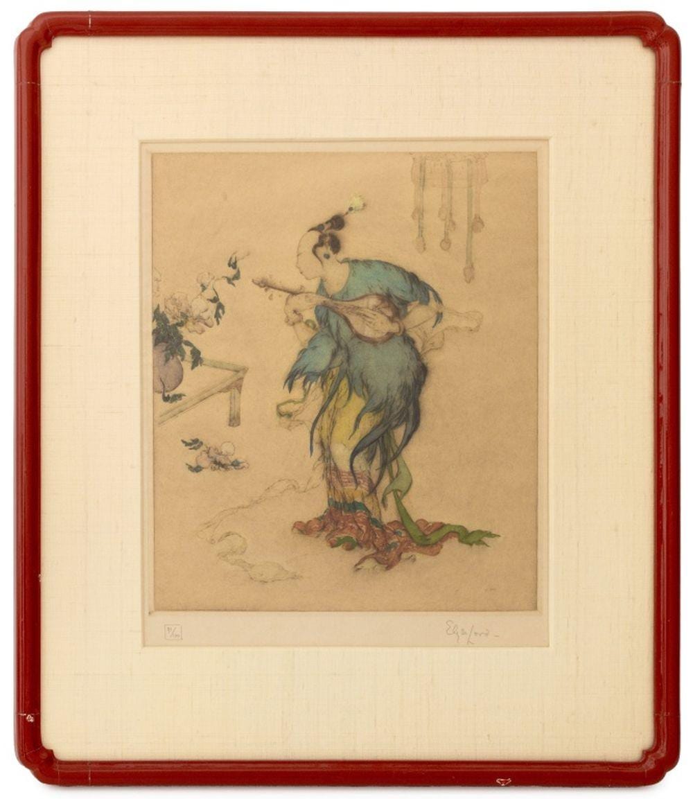 Elyse Lord comparable auction result: elyse lord rainbow skirt etching
