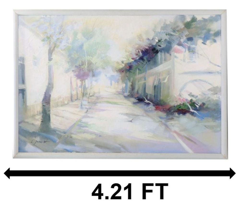 Charles Gruppe comparable auction result: charles gruppe 1860 1940 american large signed abstract street scene with birds pastels on canvas