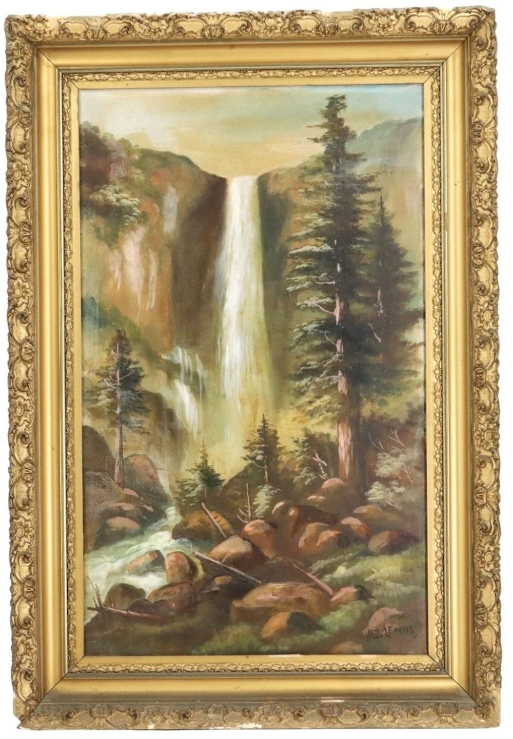 William Lemos comparable auction result: william lemos 1861 1942 california yosemite bridal veil falls signed oil on canvas